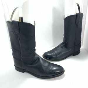 Justin Black Leather Roper Cowboy Western Men’s Boots Size 7.5 C